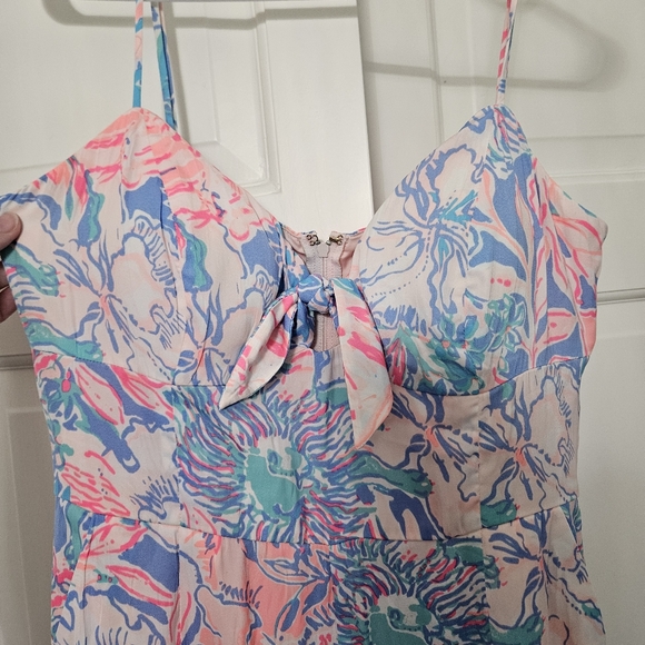 Lilly Pulitzer Bente Jumpsuit maxi blue Peri Viva La Lilly Pink Sz 8 Romper - Picture 10 of 14